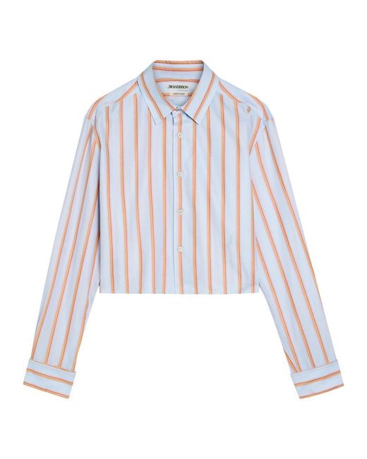 J.W. Anderson White Striped Cropped Cotton-Poplin Shirt