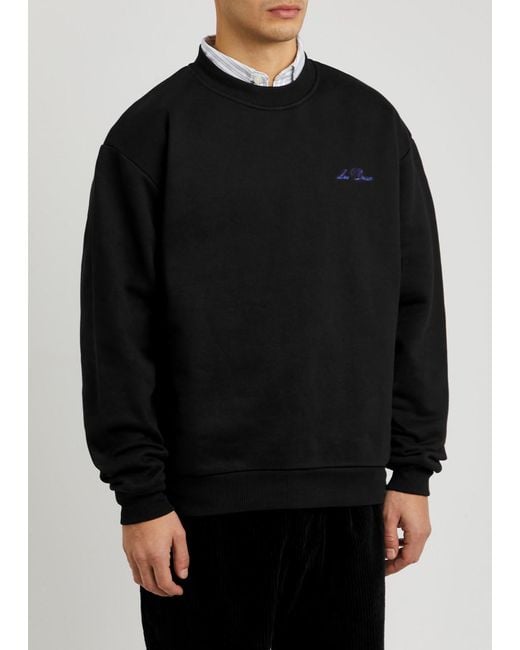 Les Deux Black Logo-embroidered Cotton Sweatshirt for men