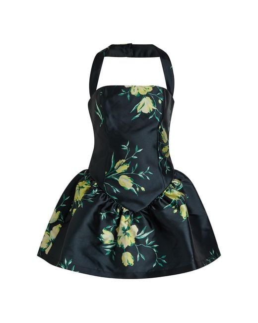 De La Vali Blue Aura Floral-Print Faille Mini Dress