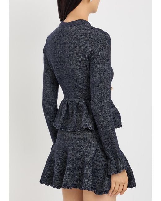 Self-Portrait Blue Layered Cotton-Blend Knit Mini Dress