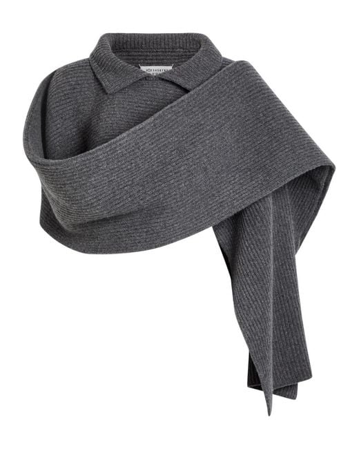Maison Margiela Gray Collar-Detail Ribbed Scarf