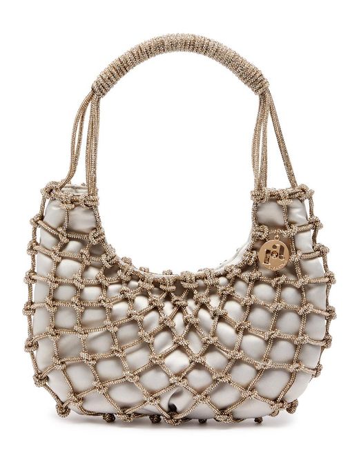 Rosantica Gray Nodi Crystal-embellished Satin Shoulder Bag