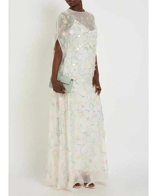 BERNADETTE White Elenore Floral-Appliquéd Chiffon Maxi Dress