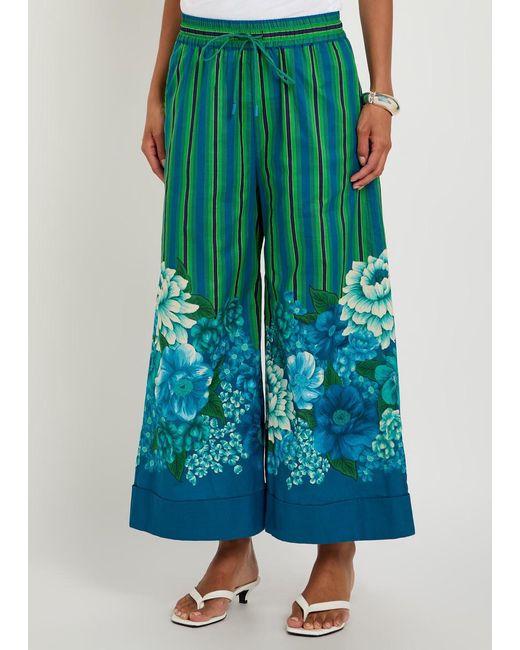 ALÉMAIS Blue Margo Striped Wide-Leg Cotton Cropped Trousers