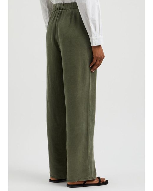Eileen Fisher Green Pleated Wide-Leg Jersey Trousers