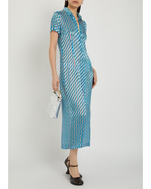 Dries Van Noten Blue Doud Bis Striped Dévore Midi Shirt Dress