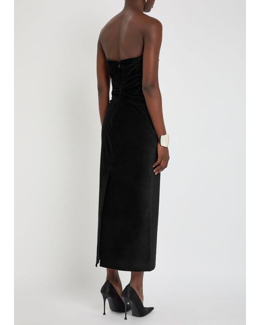 TOVE Black Sabella Draped Velvet Midi Dress