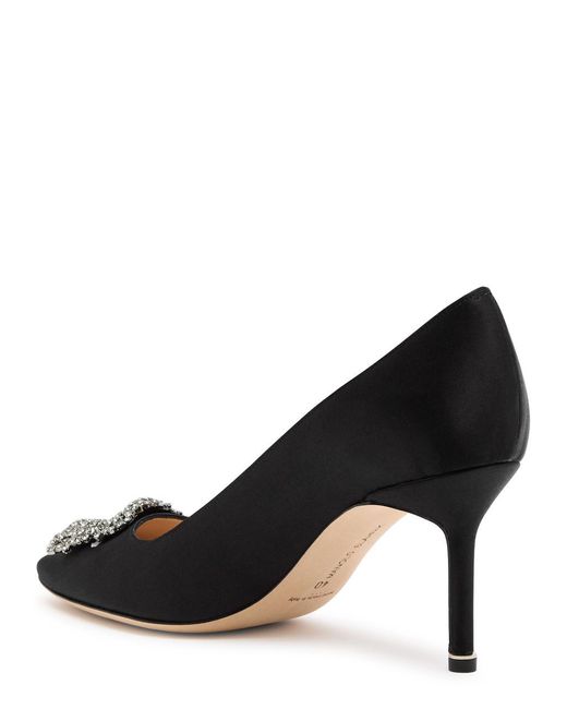 Manolo Blahnik Black Hangisi 75 Silk-Satin Pumps