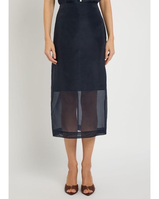 Polo Ralph Lauren Blue Silk-Organza Midi Skirt