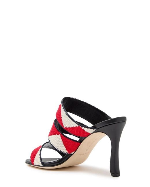 Manolo Blahnik Red Capro 90 Striped Leather Sandals