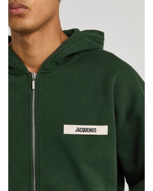 Jacquemus Green Le Hoodie Zip Gros Grain Cotton Sweatshirt for men