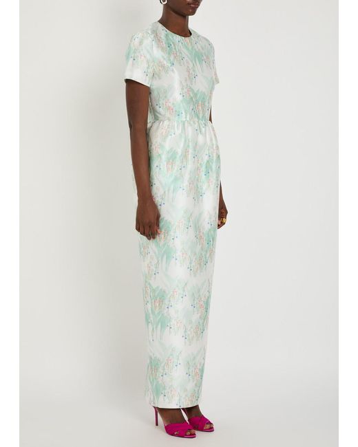 BERNADETTE Green Lexi Printed Satin Maxi Dress