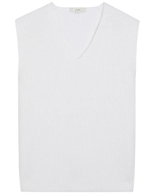 Vince White V-Neck Fine-Knit Cotton-Blend Vest