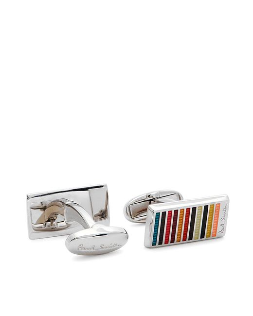 Paul Smith White Signature Stripe Cufflinks for men