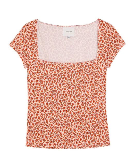 Reformation Pink Floral-Print Stretch-Jersey Top
