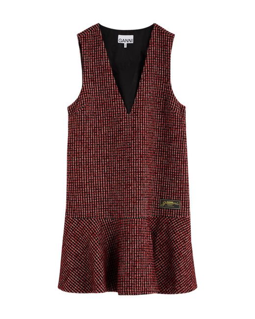Ganni Purple Checked-Jacquard Felt Mini Dress