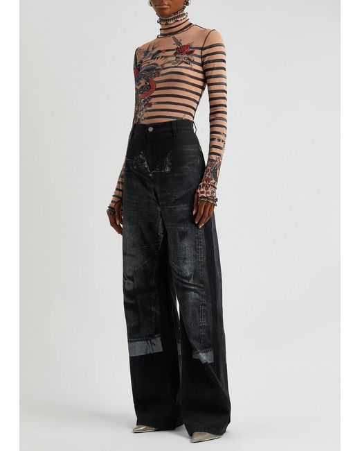 Jean Paul Gaultier Natural Sailor Tattoo Printed Tulle Top