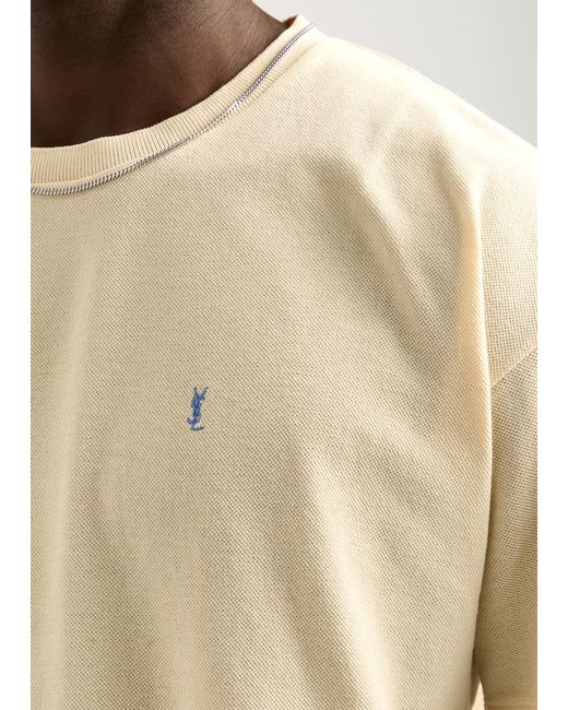 Saint Laurent White Cassandre Logo-Embroidered Cotton-Blend T-Shirt for men