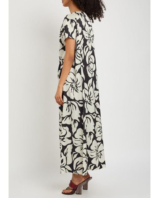Dries Van Noten Black Davita Floral-Print Satin Midi Dress
