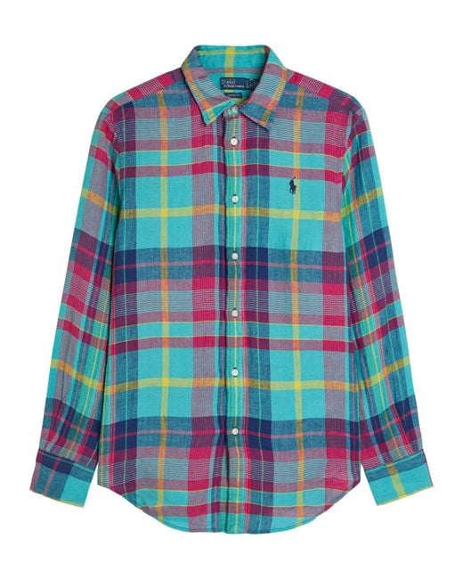 Polo Ralph Lauren Blue Plaid Linen Shirt
