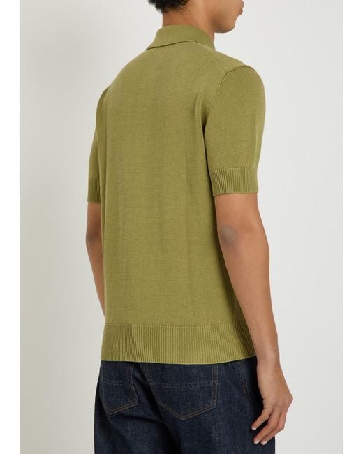 Drake's Green Textured Cotton-Knit Polo Shirt for men