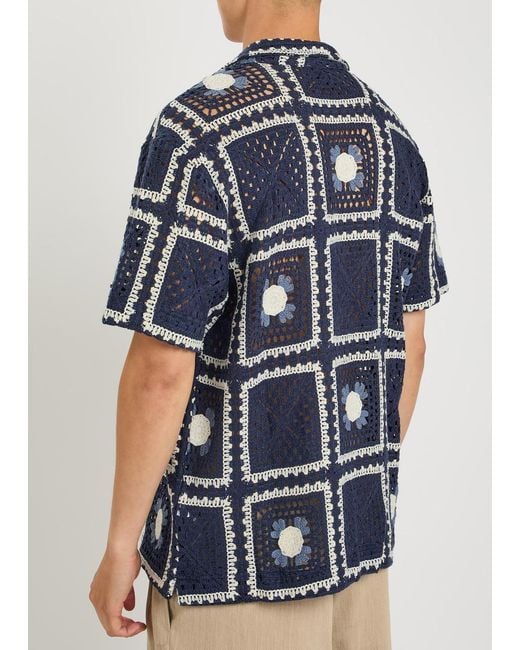 CHE Blue Tejer Patchwork Crot Open-Knit Shirt for men