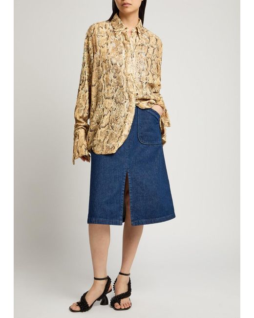 Dries Van Noten Natural Celine Python-Print Sequin-Embellished Shirt
