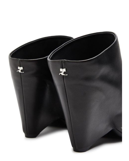 Courreges Black Oblique 90 Leather Wedge Mules