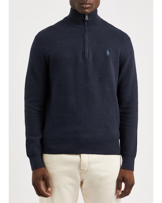 Polo Ralph Lauren Blue Half-Zip Logo Cotton Jumper for men