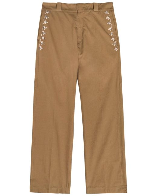 CHERRY LA Natural Charro Embroidered Straight-Leg Cotton Trousers for men