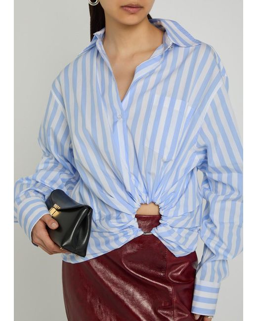 Sportmax Blue Striped Cropped Cotton-Poplin Shirt