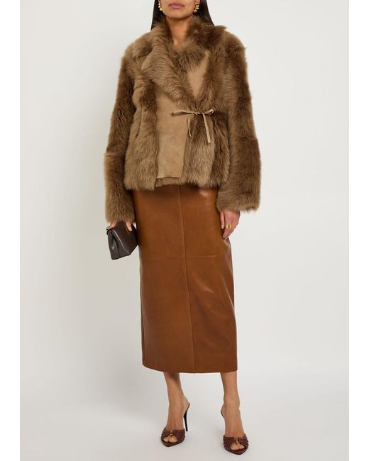 Nour Hammour Brown Verena Shearling Wrap Jacket