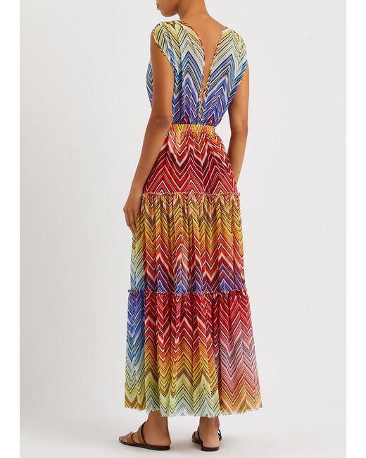 Missoni Red Zigzag Sheer Tulle Maxi Dress