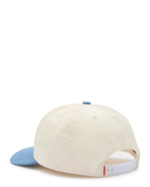 CHERRY LA White Chevron 5 Panel Embroidered Canvas And Chambray Cap for men