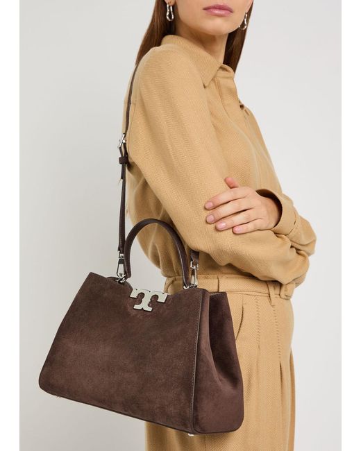Tory Burch Brown Eleanor T-Logo Suede Top Handle Bag