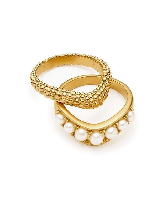 Missoma White Pearl Baya 18Kt-Plated Stacking Ring Set