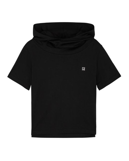 GIUSEPPE DI MORABITO Black Logo Hooded Cotton T-shirt