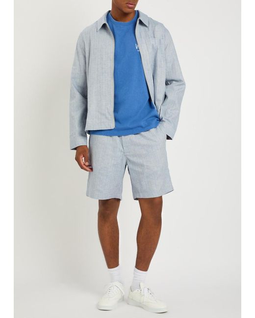 Wax London Blue Kurt Striped Cotton And Linen-Blend Shorts for men
