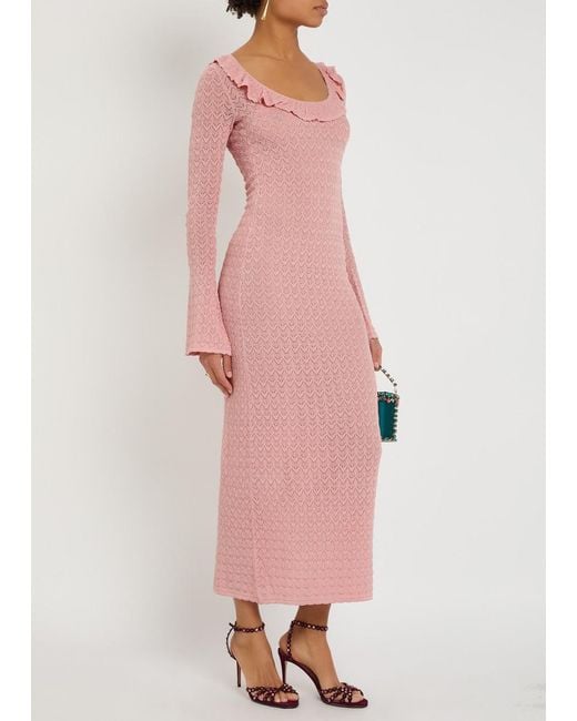 LoveShackFancy Pink Tawnie Fine-Knit Midi Dress