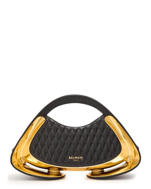Balmain Blue Jolie Madame Medium Quilted Faux Leather Top Handle Bag