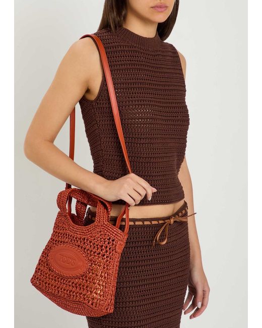 Tod's Red Manici Mini Raffia Top Handle Bag