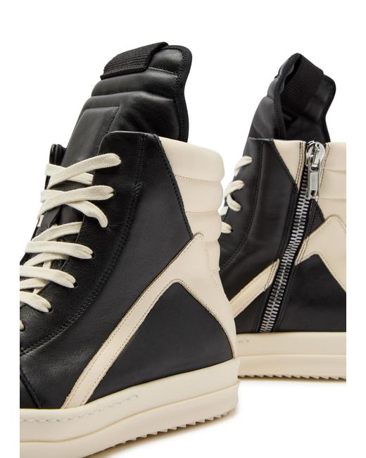 Rick Owens Black Geobasket Panelled Leather Sneakers