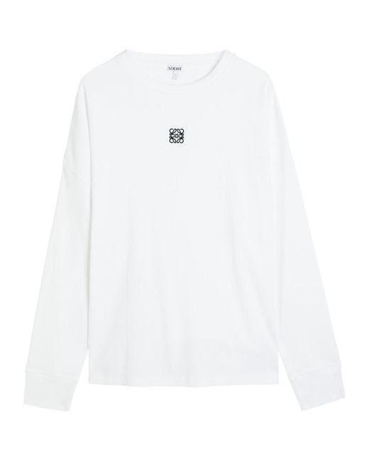 Loewe White Logo-Embroidered Long-Sleeve Cotton T-Shirt for men