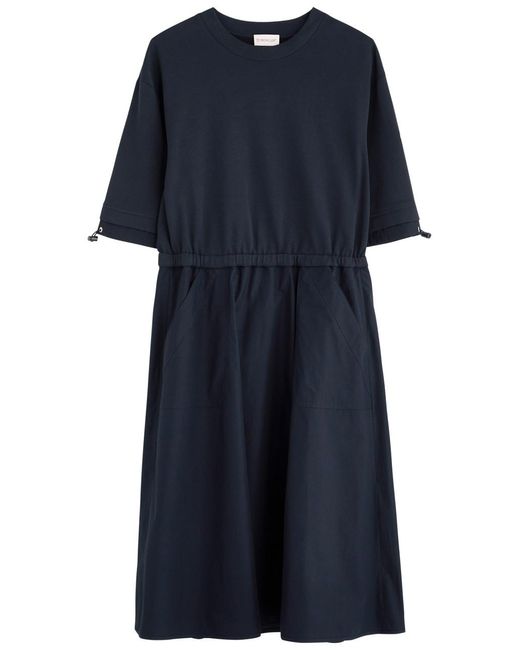 Moncler Blue Abito Cotton And Woven Midi Dress
