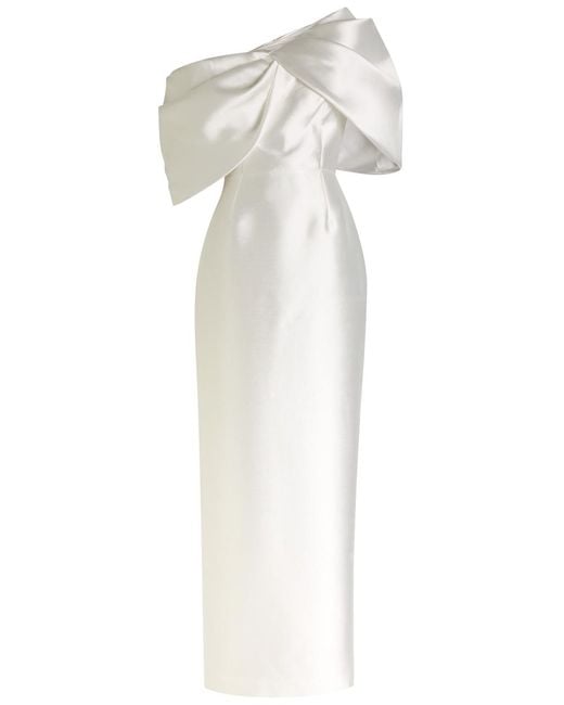 Solace London White Davina One-Shoulder Faille Gown