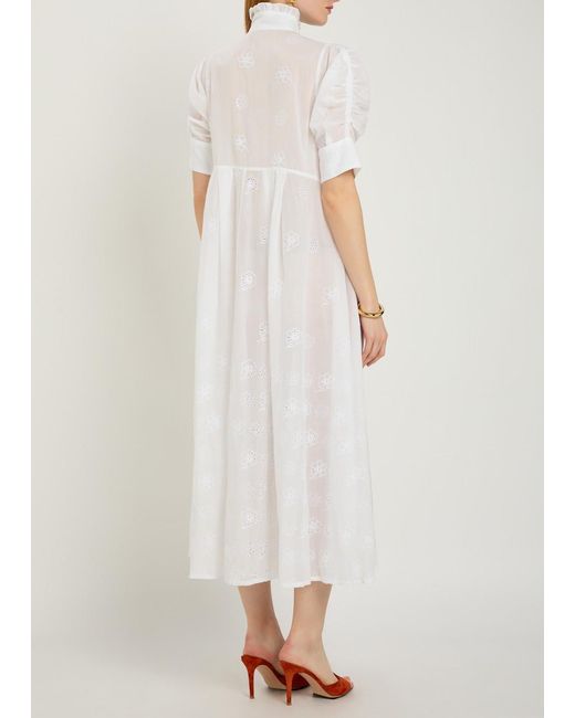 Thierry Colson White Venetia Embroidered Cotton Midi Shirt Dress