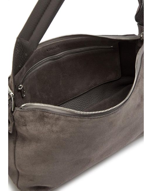 Lemaire Brown Belted Baguette Suede Shoulder Bag