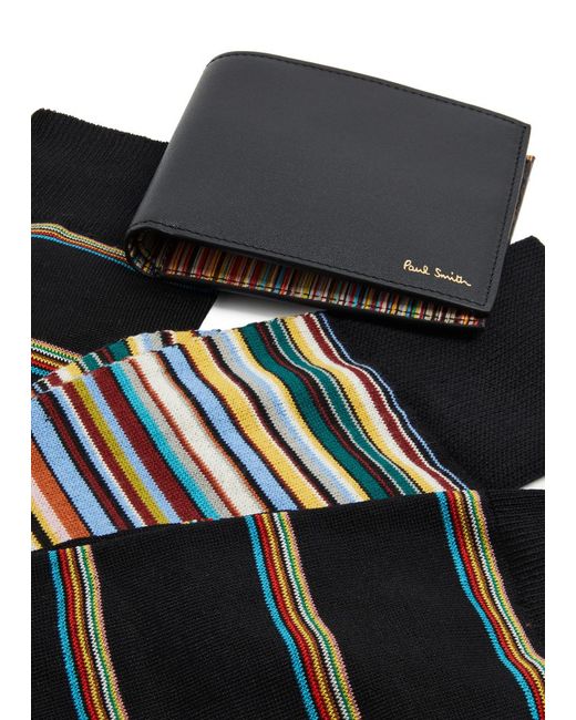 Paul Smith Black Leather Wallet And Socks Gift Set for men