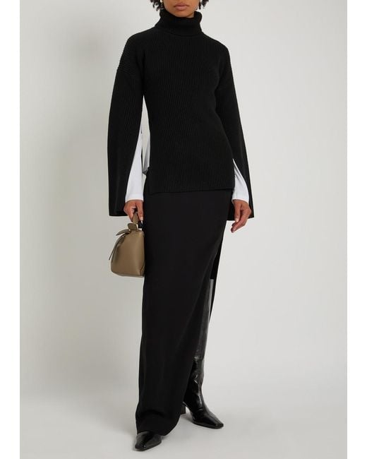Totême  Black Slit Sleeve Ribbed Knit Jumper
