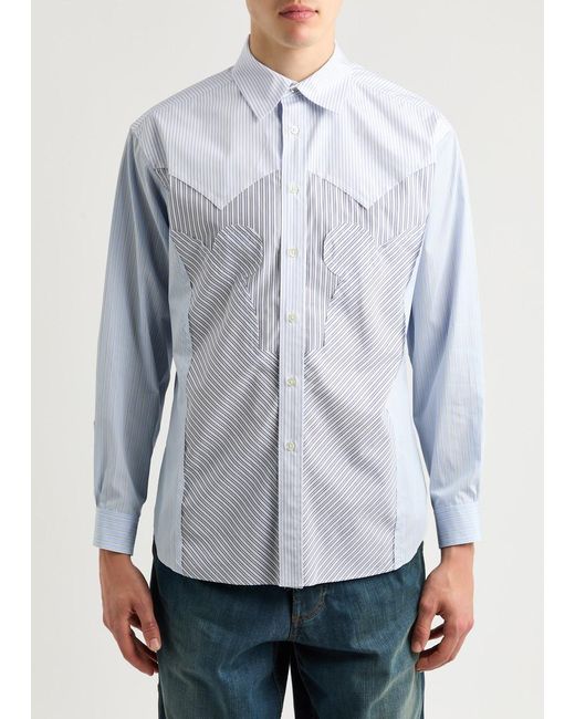 Maison Margiela White Panelled Striped Cotton Shirt for men